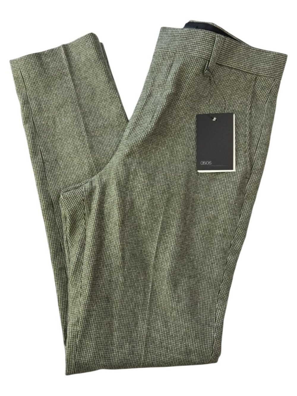 New NWT ASOS Tweed Pants Trousers Sz Men's W30" x  L32" Green Skinny Ankle Wool